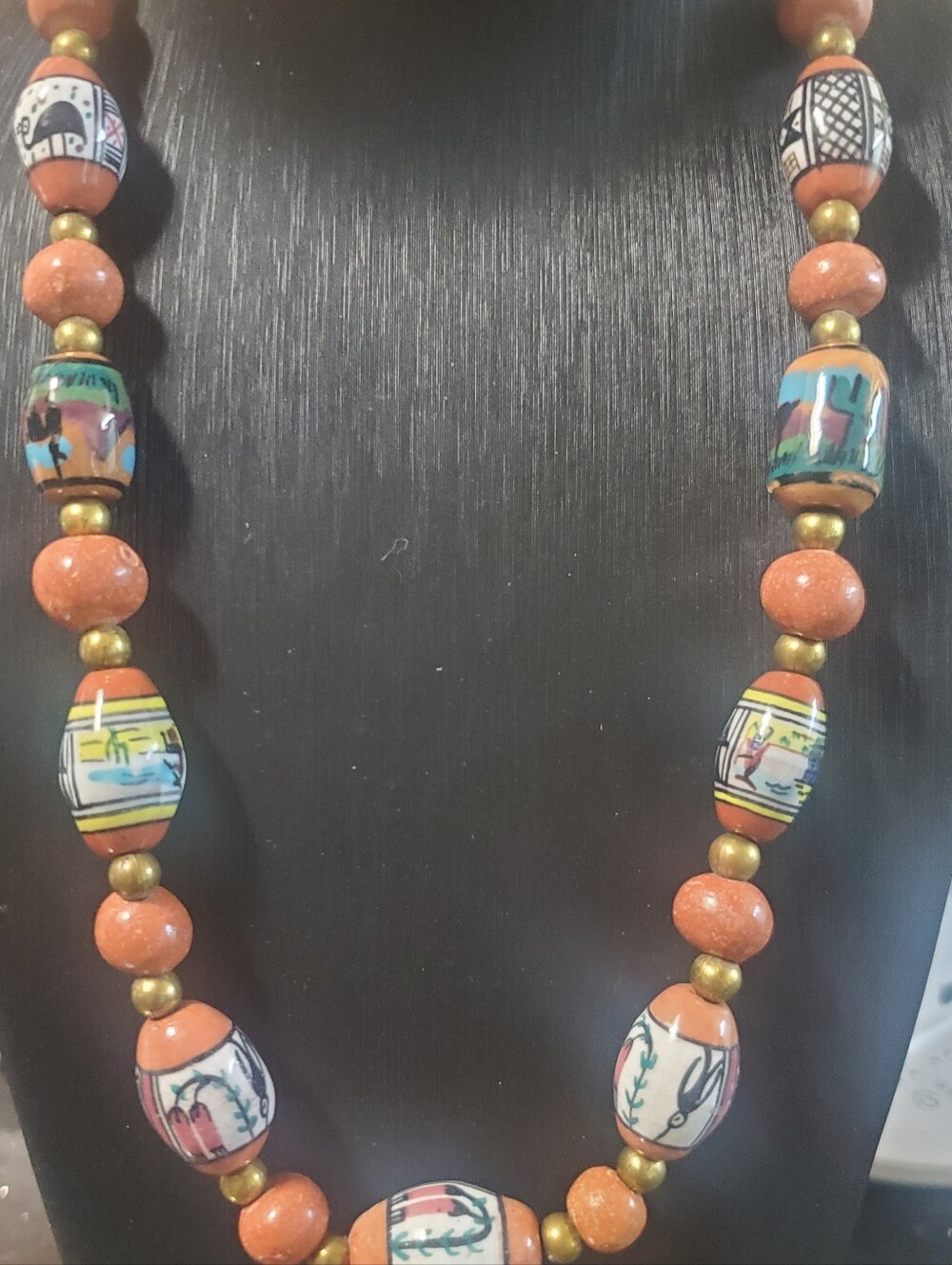 Native Hand-Painted Artisan Beaded Necklace 21"